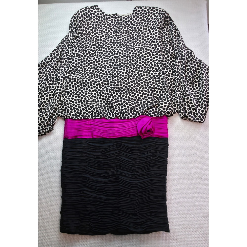 Saint Romei‎ Sheath Dress Women 8 Black Multi 100% Silk Vintage EUC